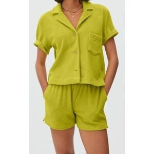 Everlane Terry Cloth Shirt & Shorts Set Size Small Key Lime